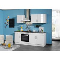 Küchenblock Nevada m. Geräten Weiß Hochglanz - Chromfarben/Weiß Hochglanz, MODERN, Holzwerkstoff/Metall (210cm) - Held