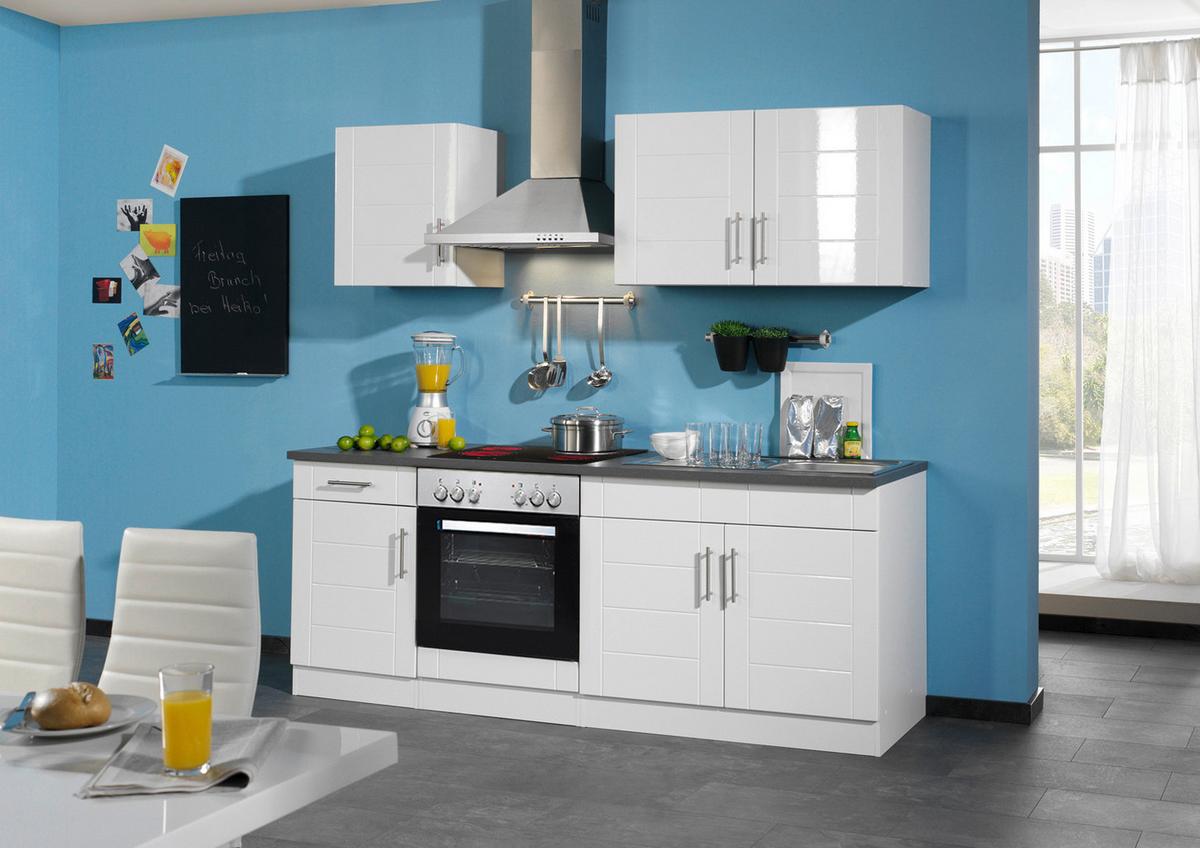 Küchenblock Nevada m. Geräten Weiß Hochglanz - Chromfarben/Weiß Hochglanz, MODERN, Holzwerkstoff/Metall (210cm) - Held