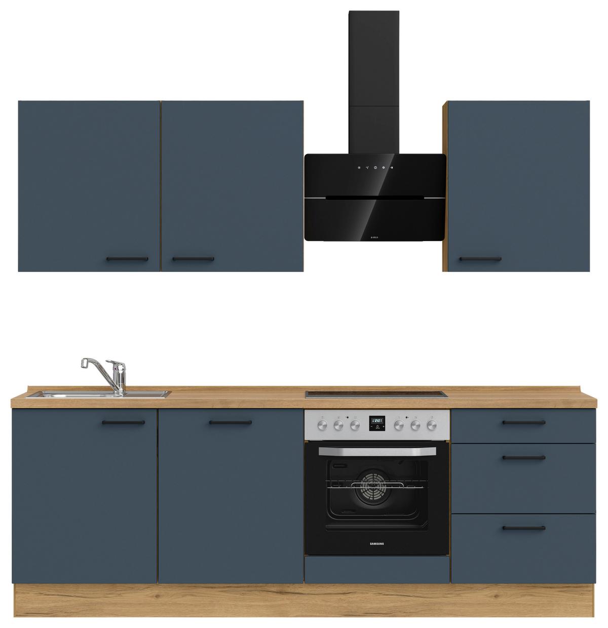 Küchenblock Easytouch High m. Geräten Dunkelblau - Eichefarben/Schwarz, MODERN, Holzwerkstoff/Metall (240cm) - Nobilia