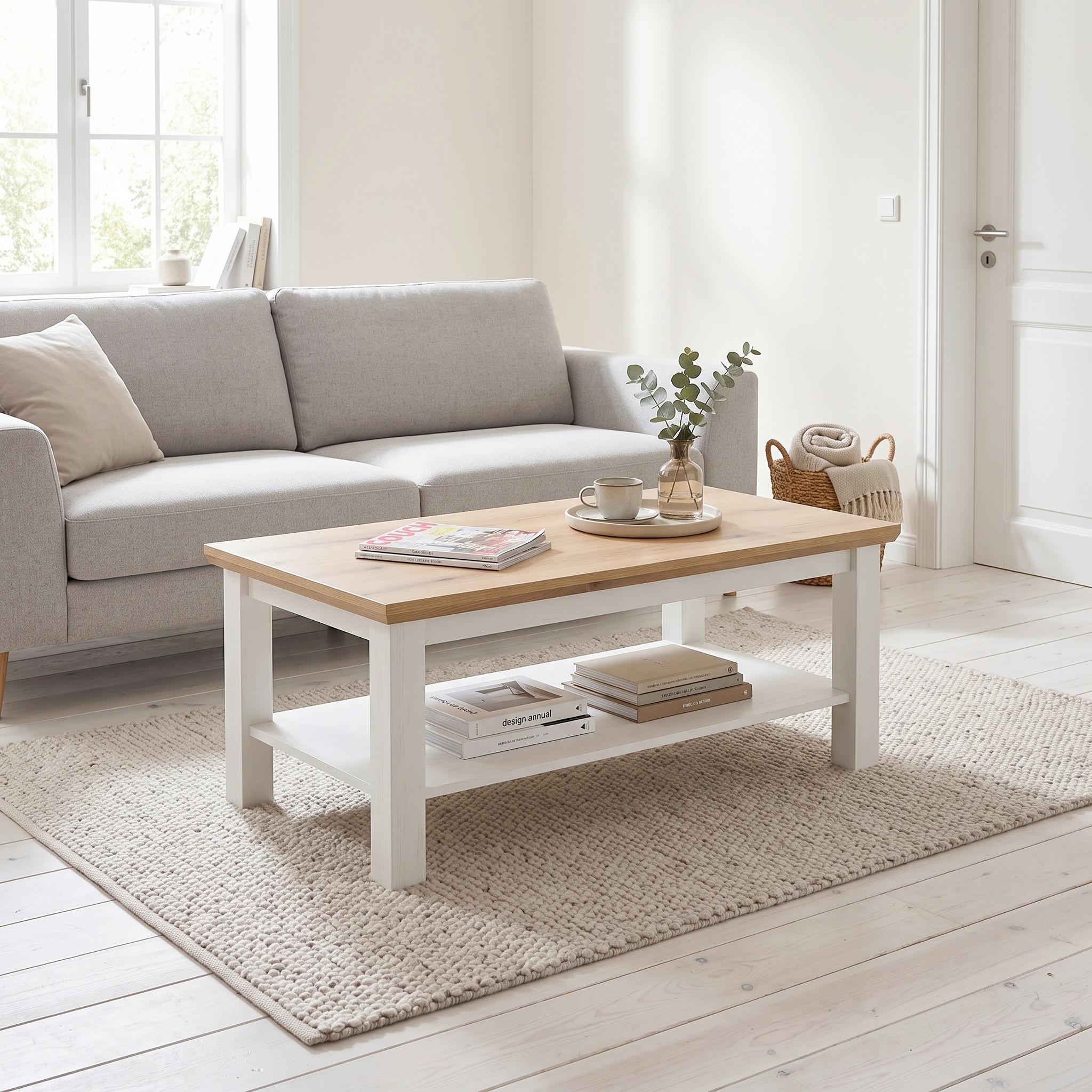 SOFFBORD KORSIKA -EXKLUSIV- - vit/ekfärgad, Romantik / Lanthus, trämaterial (110/45/60cm) - Mömax