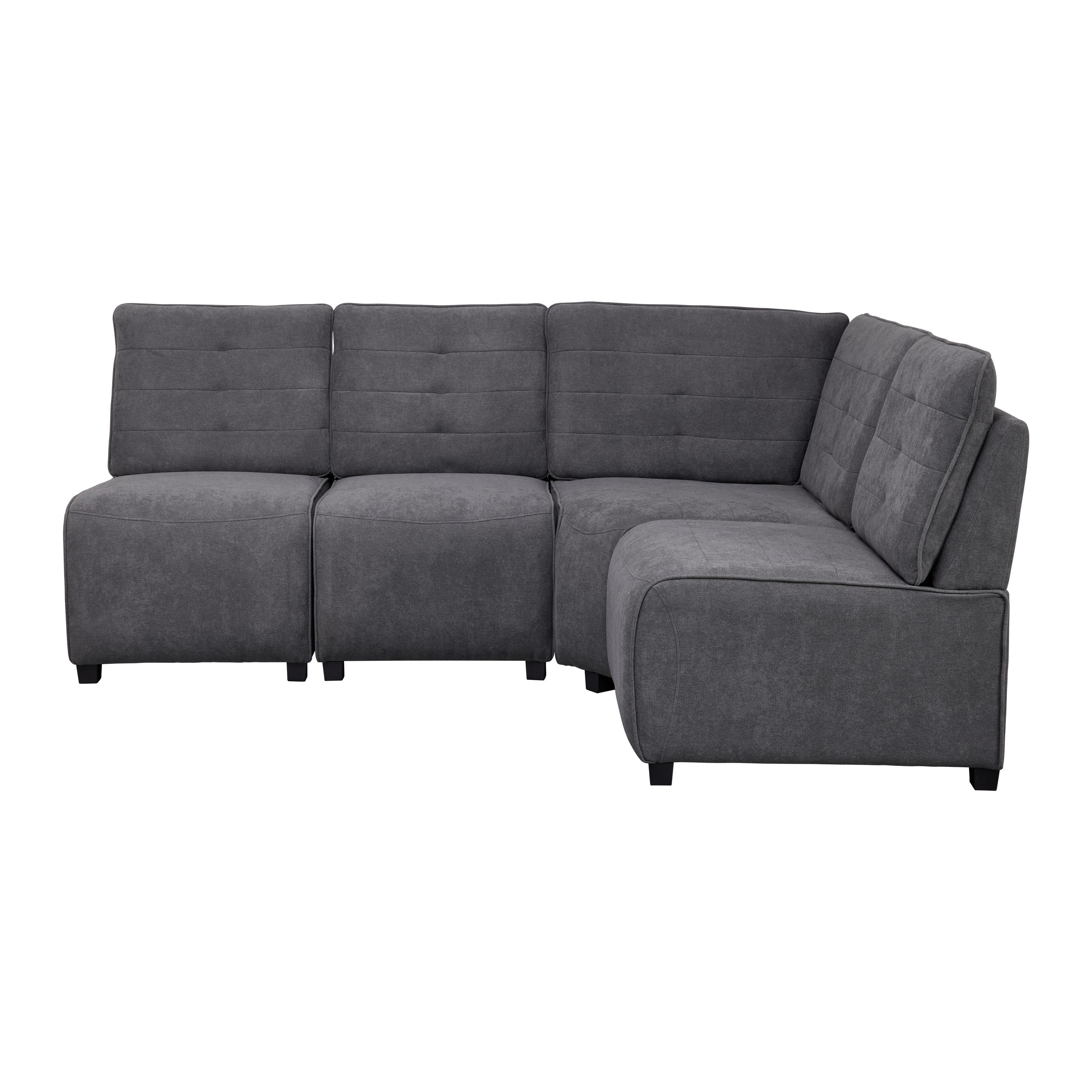 Wohnlandschaft Victoire Dunkelgrau Webstoff - Dunkelgrau/Schwarz, MODERN, Holz/Kunststoff (215/90/83cm) - Bessagi Home