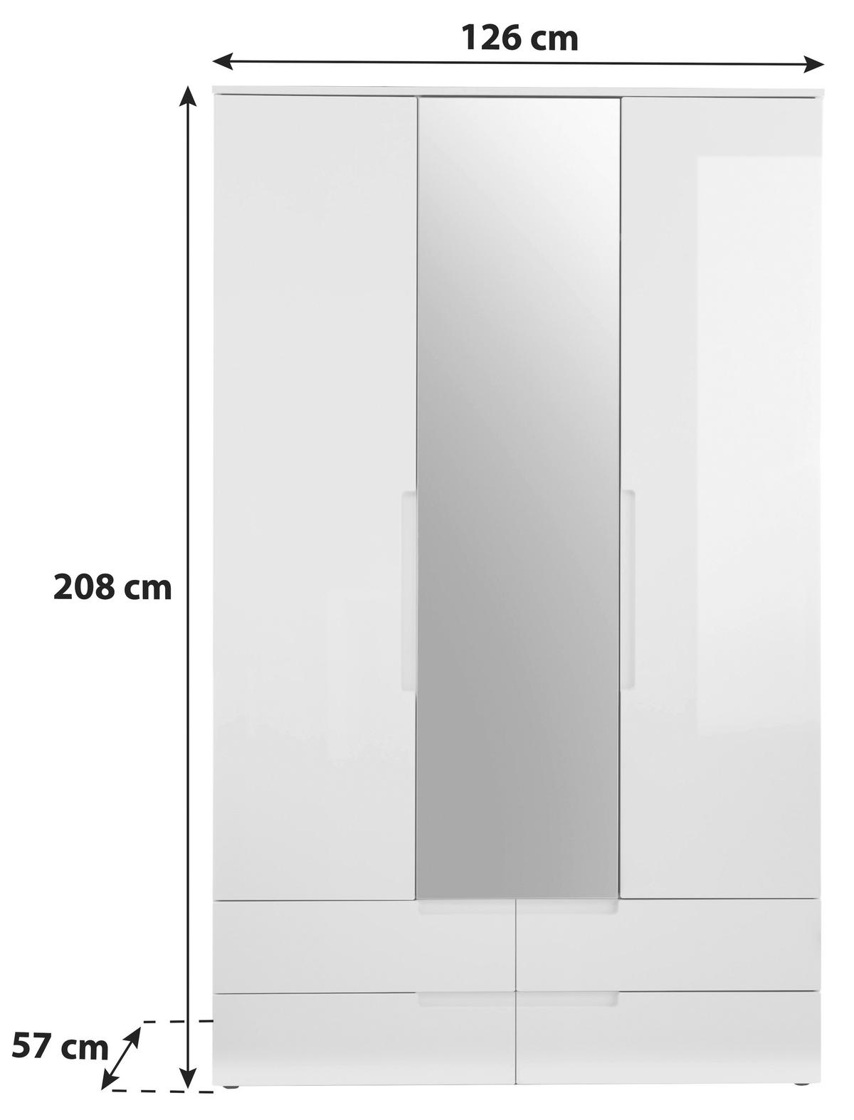 Omara Za Oblačila Spice, Bela, Visoki Sijaj, Ogledalo - bela, Moderno, steklo/leseni material (126,8/208/57cm) - MID.YOU
