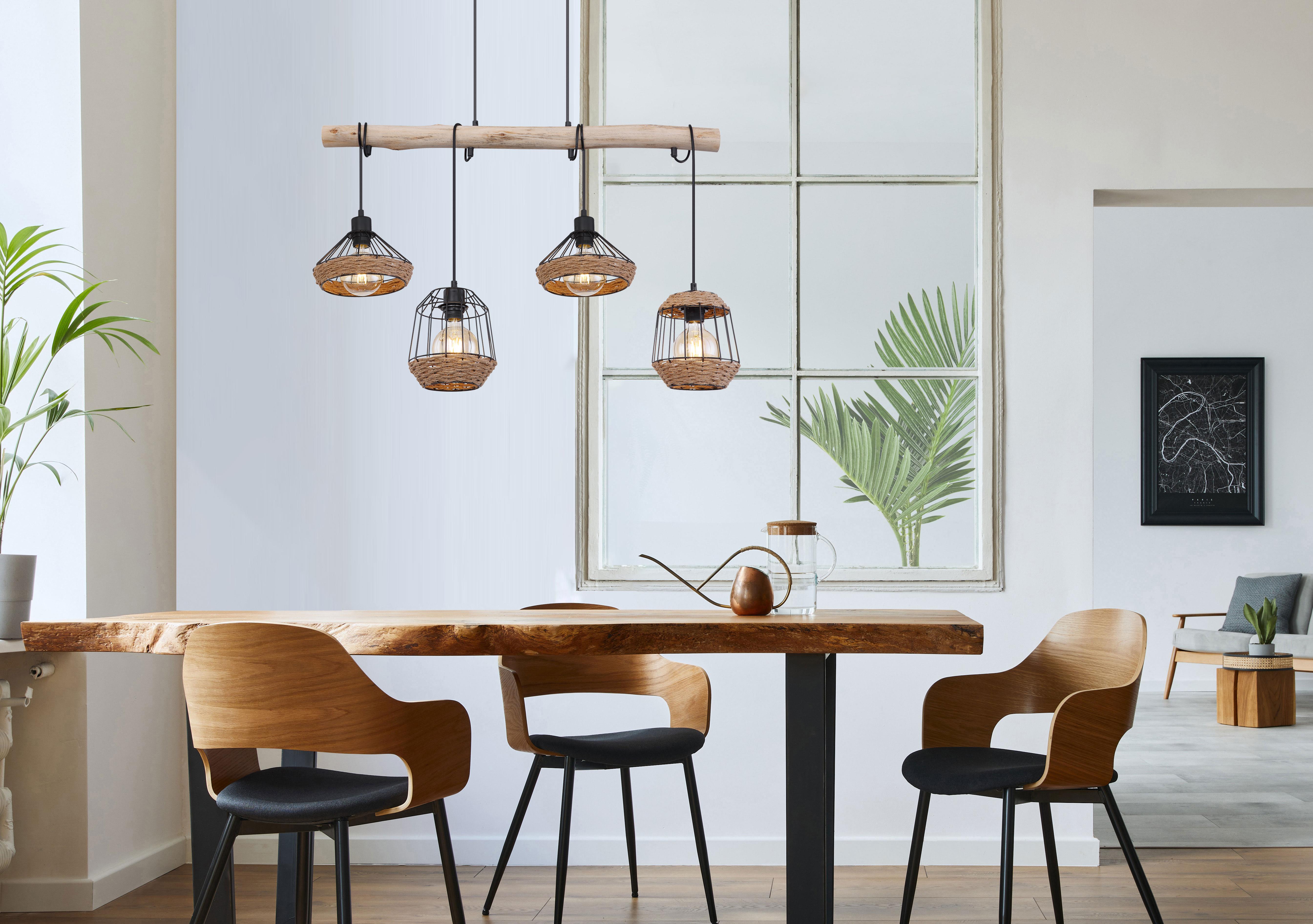 Hängeleuchte Surri in Schwarz max. 60 Watt - Dunkelbraun/Schwarz, LIFESTYLE, Naturmaterialien/Holz (105/21/120cm) - Globo