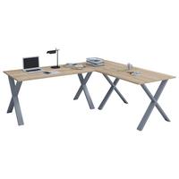 Kotna Pisalna Miza Lona, Hrast, 160x160cm - srebrne barve/hrast sonoma, Moderno, kovina/leseni material (160/160/76cm) - MID.YOU