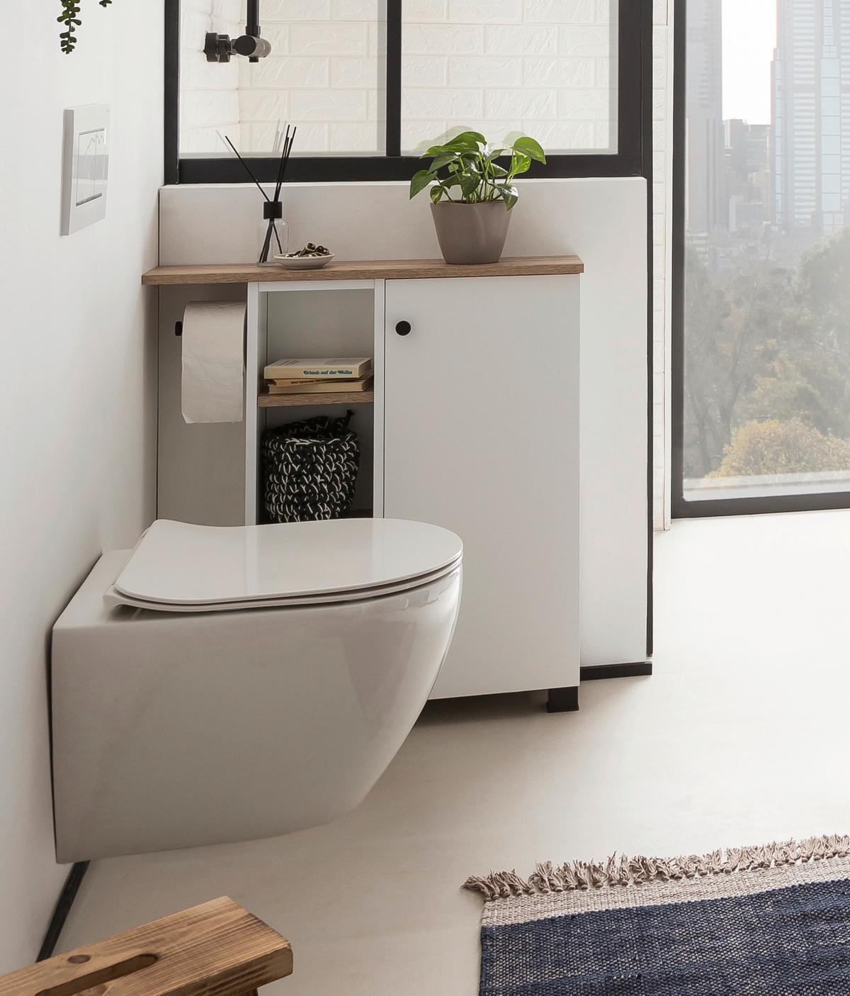 Unterschrank Balto Weiß - Wildeiche/Schwarz, MODERN, Holzwerkstoff/Kunststoff (70,7/77/17cm) - MID.YOU