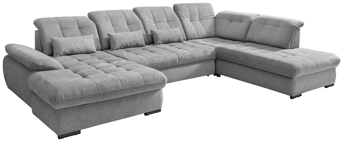 Wohnlandschaft Rigatti Silber Chenille mit Bettkasten - Silberfarben/Schwarz, MODERN, Textil/Metall (184/387/252cm) - Livetastic