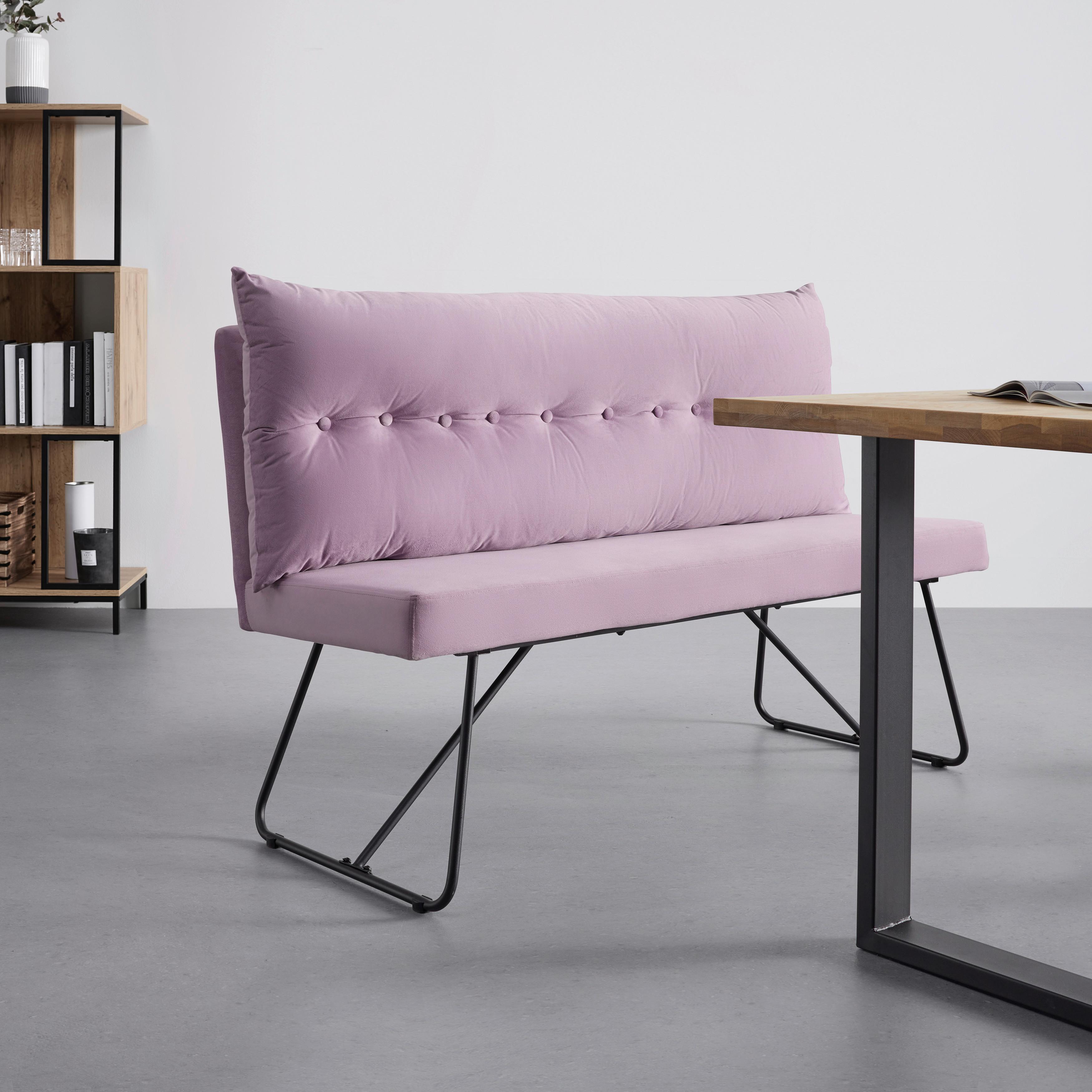 Sitzbank Bono Rosa Samt Gepolstert - Schwarz/Rosa, MODERN, Holz/Textil (140/92/63cm) - Bessagi Home