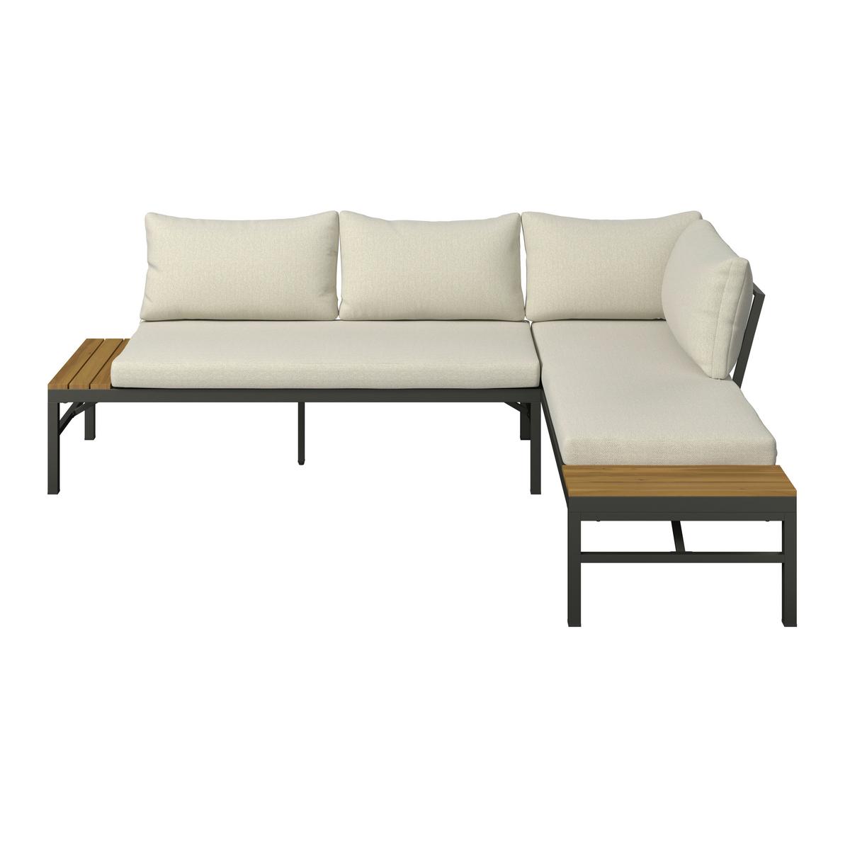 KOMPLET MEBLI TARASOWYCH MONTANA - beżowy/kolor akacjowy, Modern, metal/drewno (206/160cm) - Ambia Garden