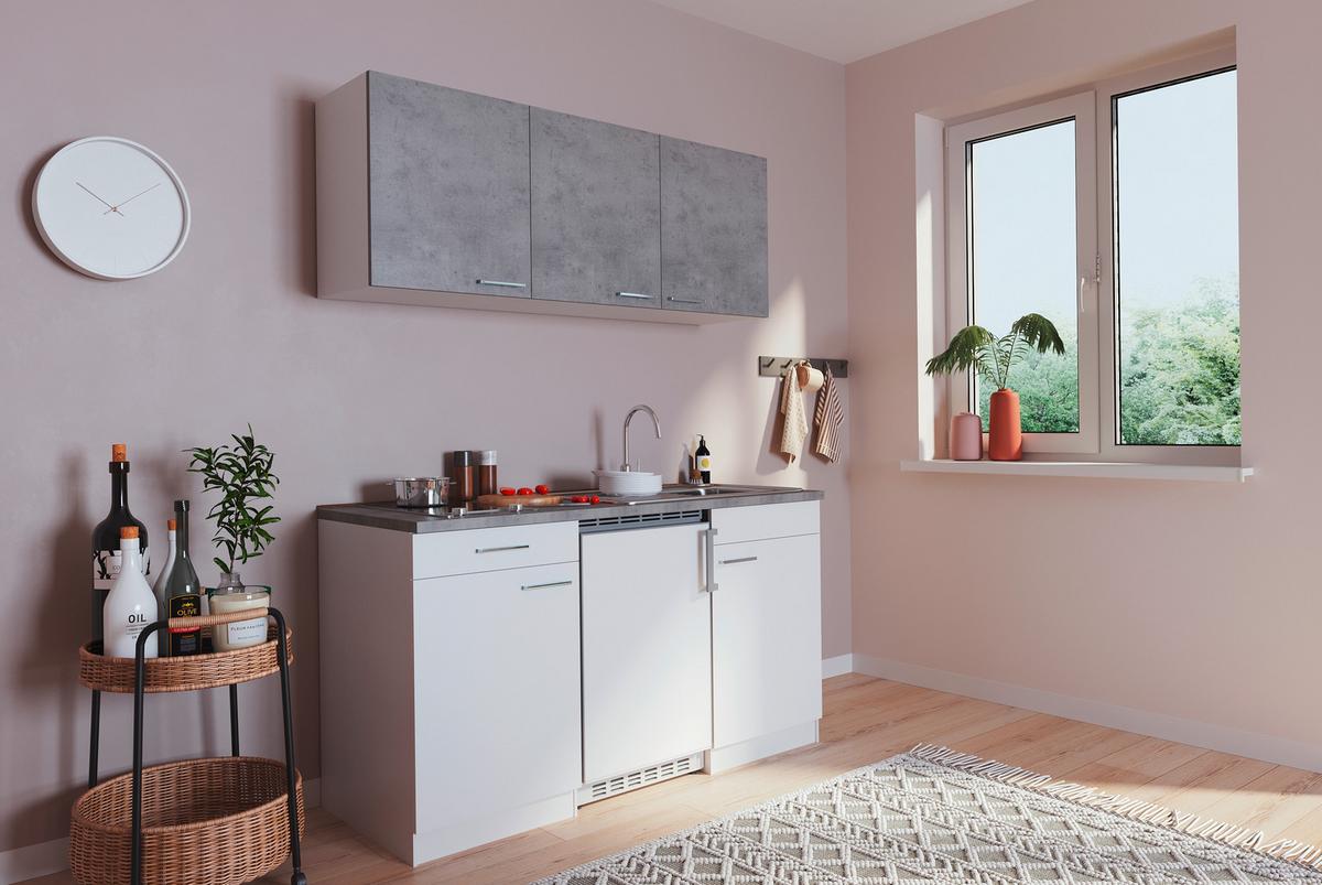 Miniküche Economy m. Geräten ca. 150cm Grau/Weiß - Alufarben/Weiß, KONVENTIONELL, Holzwerkstoff/Kunststoff (150cm) - Respekta