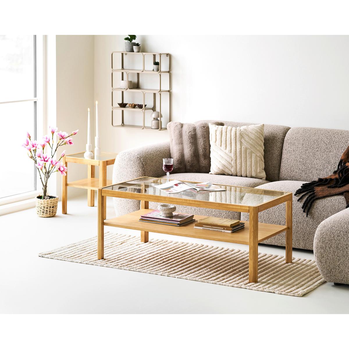Couchtisch Lourmarin Echtholz ca. 110x60x45 cm - Eichefarben, Design, Glas/Holz (110/60/45cm) - MID.YOU