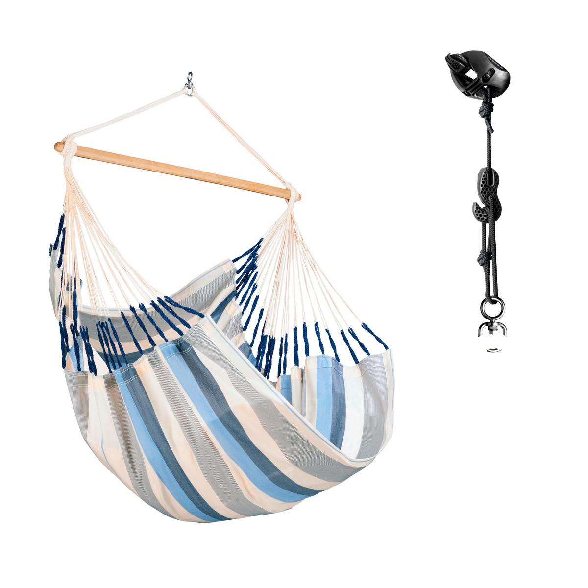 Hängesessel Comfort Hammock Echtholz ca. 110x160x180 cm - Weiß/Dunkelblau, KONVENTIONELL, Holz/Textil (110/160/180cm) - La Siesta