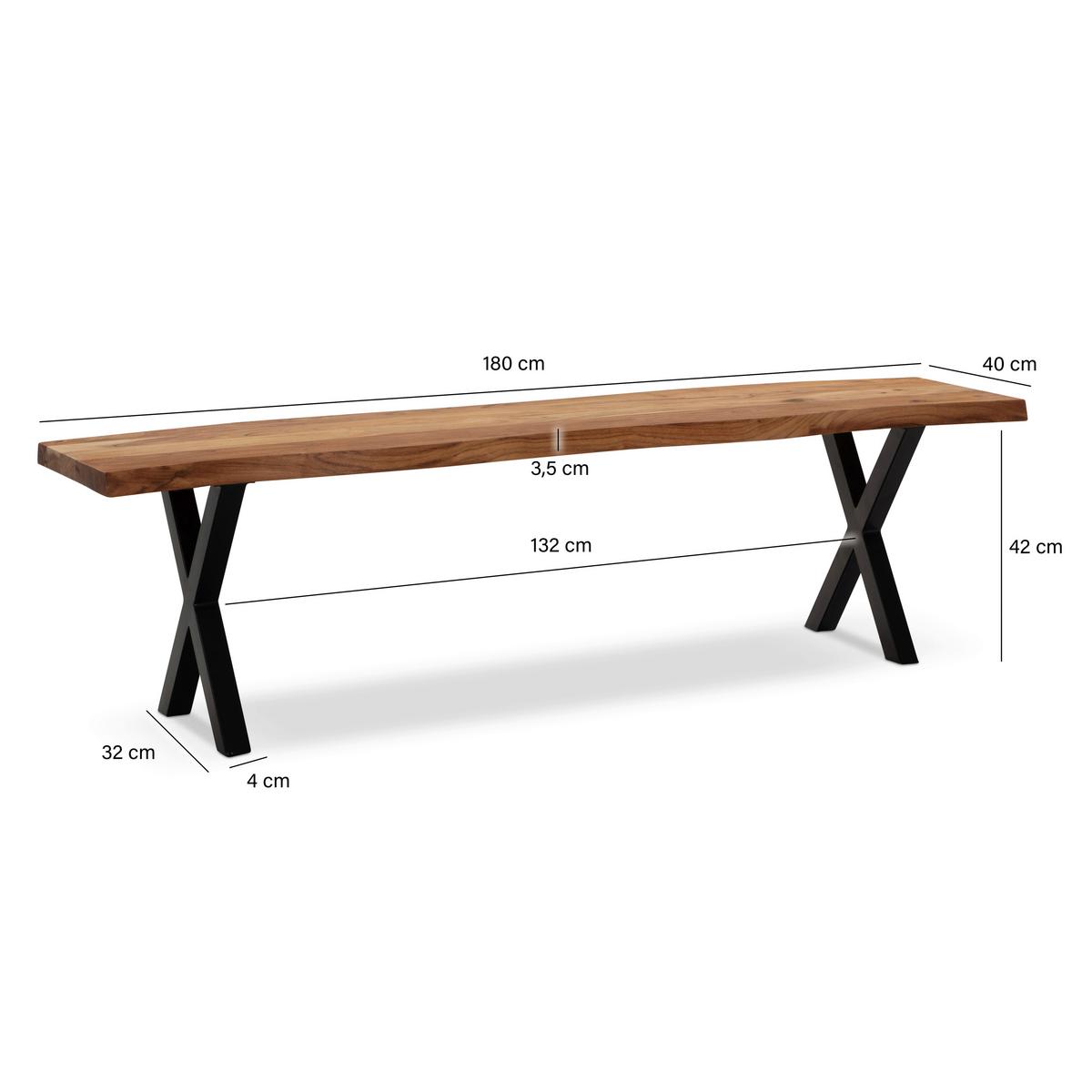 Klop Wl7.300 - črna/barve akacije, Moderno, kovina/les (180/45,5/40cm) - MID.YOU
