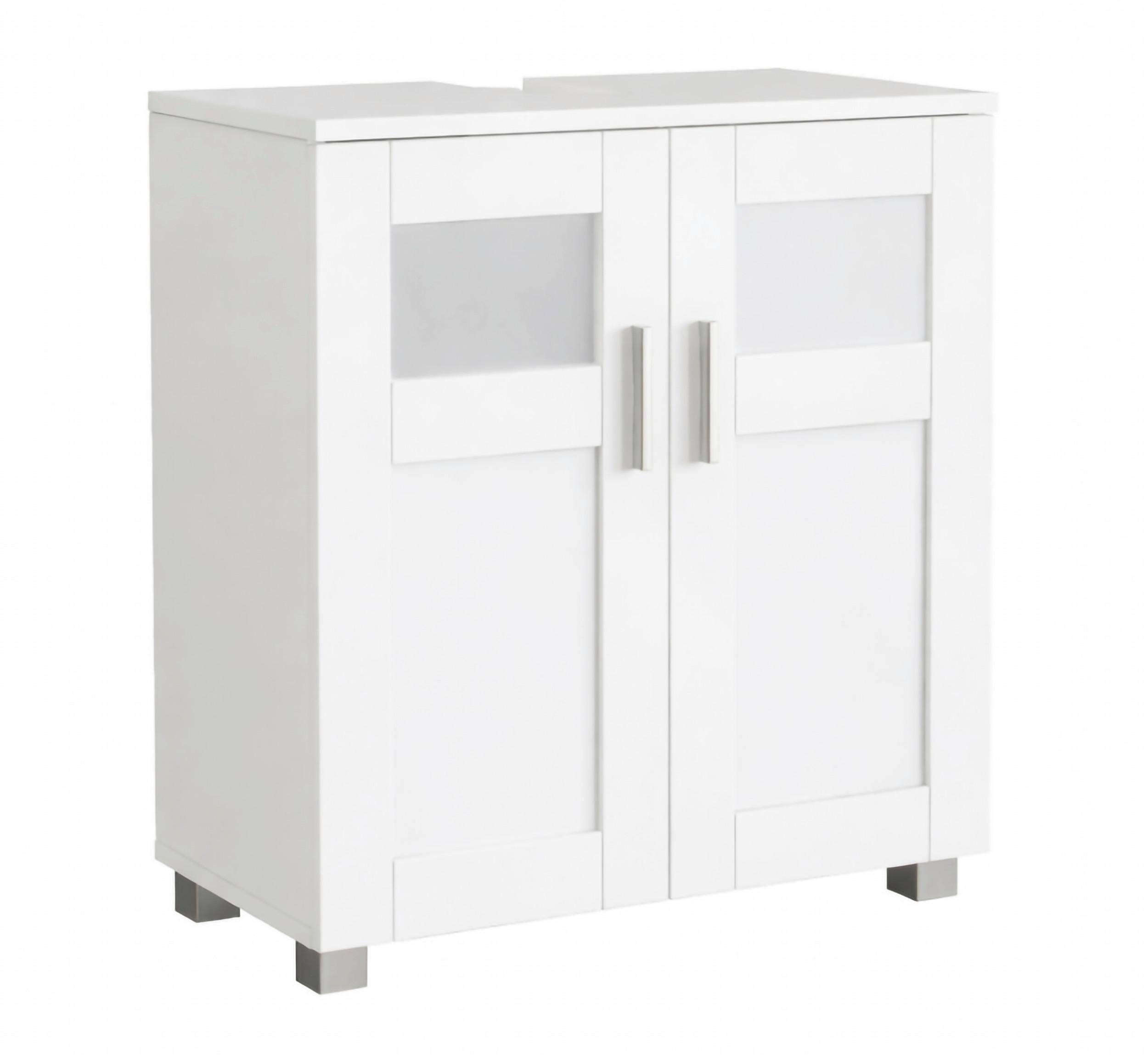 Waschbeckenunterschrank Nilari - Weiss/Silberfarben, Trend, Glas/Holzwerkstoff (60/60/29cm) - MID.YOU
