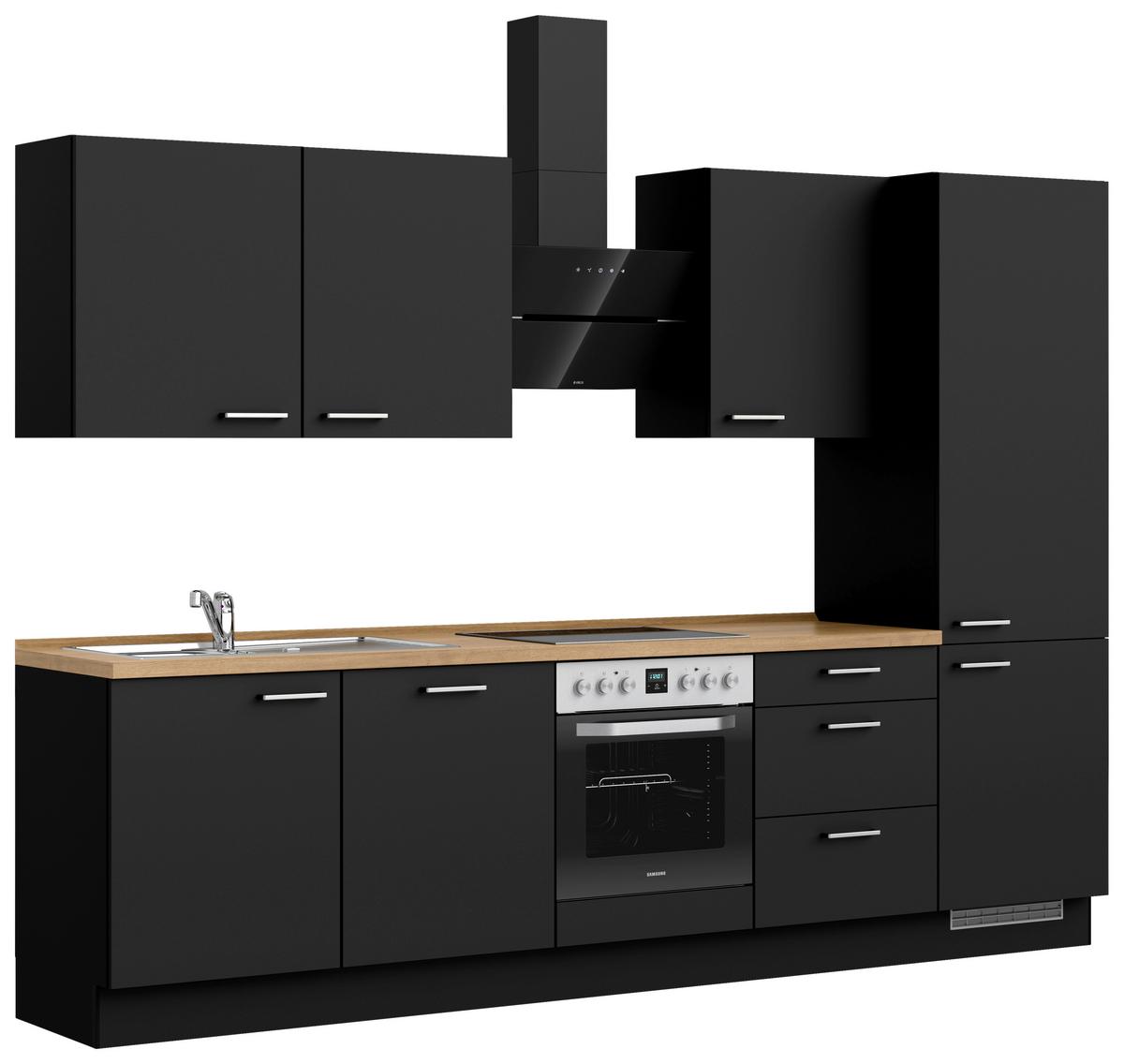 Küchenblock Touch High m. Geräten Schwarz - Edelstahlfarben/Eichefarben, MODERN, Holzwerkstoff/Metall (300cm) - Nobilia