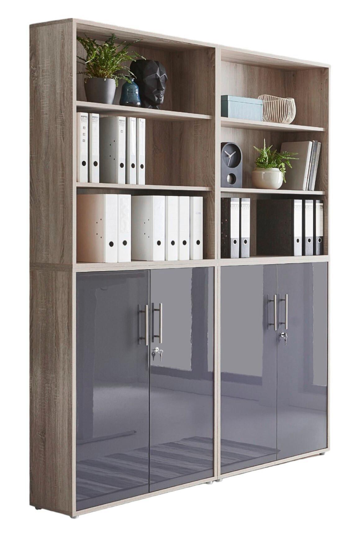 Aktenschrank Office Edition Sw Set 11 Sonoma Eiche/Anthrazit - Anthrazit Hochglanz/Sonoma Eiche, MODERN, Holzwerkstoff (168,8/227,2/33cm) - MID.YOU