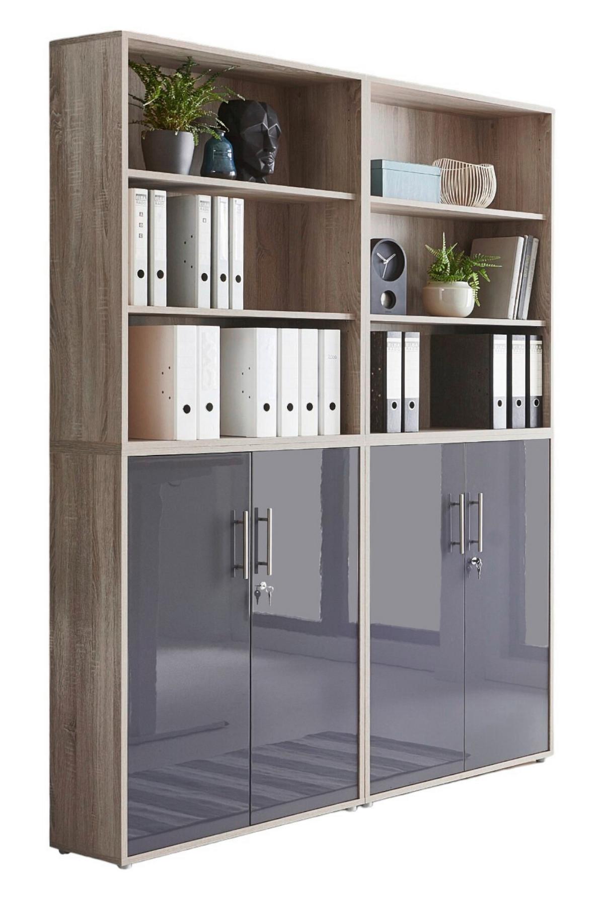 Aktenschrank Office Edition Sw Set 11 Sonoma Eiche/Anthrazit - Anthrazit Hochglanz/Sonoma Eiche, MODERN, Holzwerkstoff (168,8/227,2/33cm) - MID.YOU