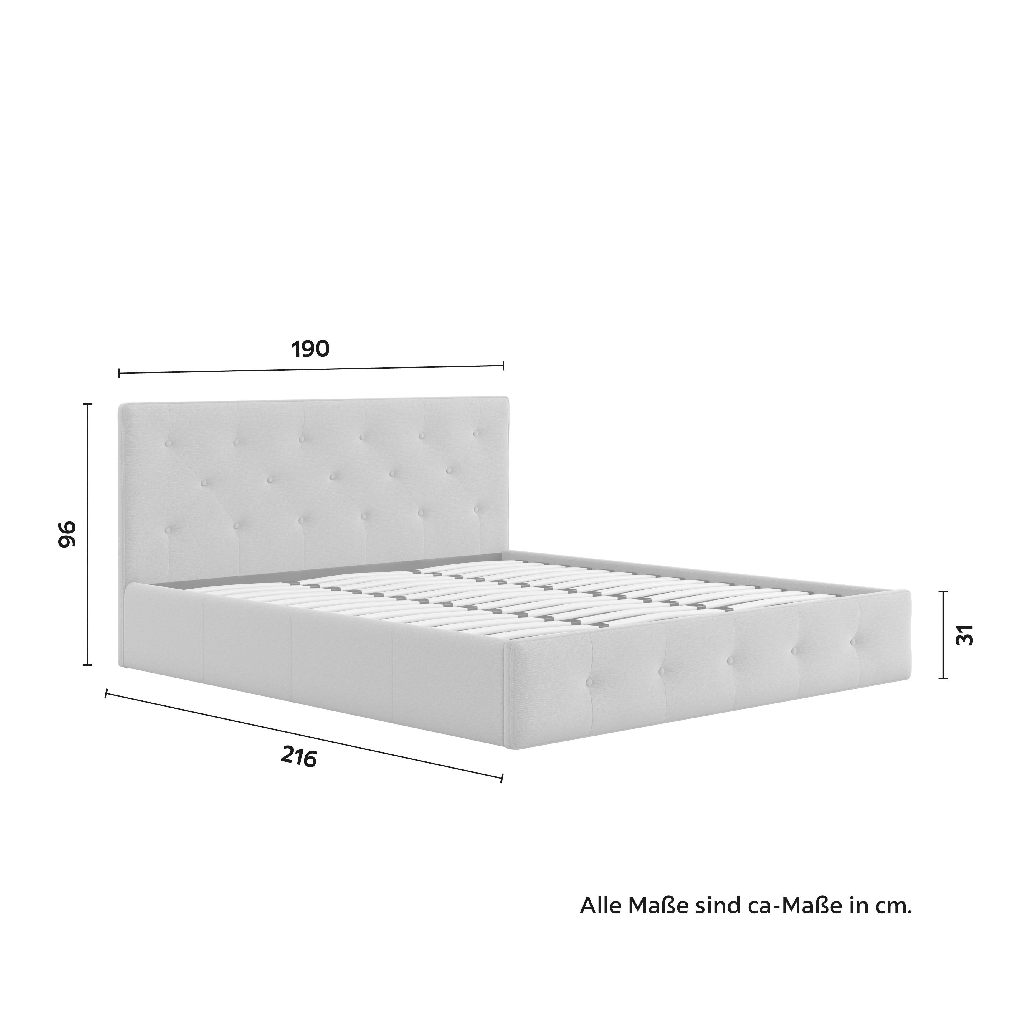 STOPPAD SÄNG JULIE - ljusgrå/svart, Modern, metall/trämaterial (180/200cm) - Bessagi Home