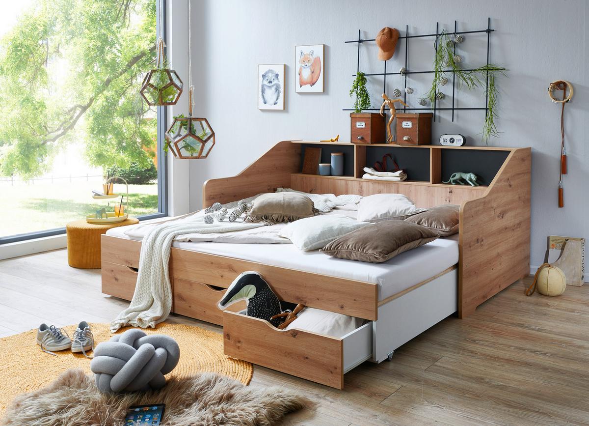 Ausziehbett Star Eiche Artisan ca. 90x200cm - Buchefarben/Eiche Artisan, KONVENTIONELL, Holz/Holzwerkstoff (90-180/200cm) - Based