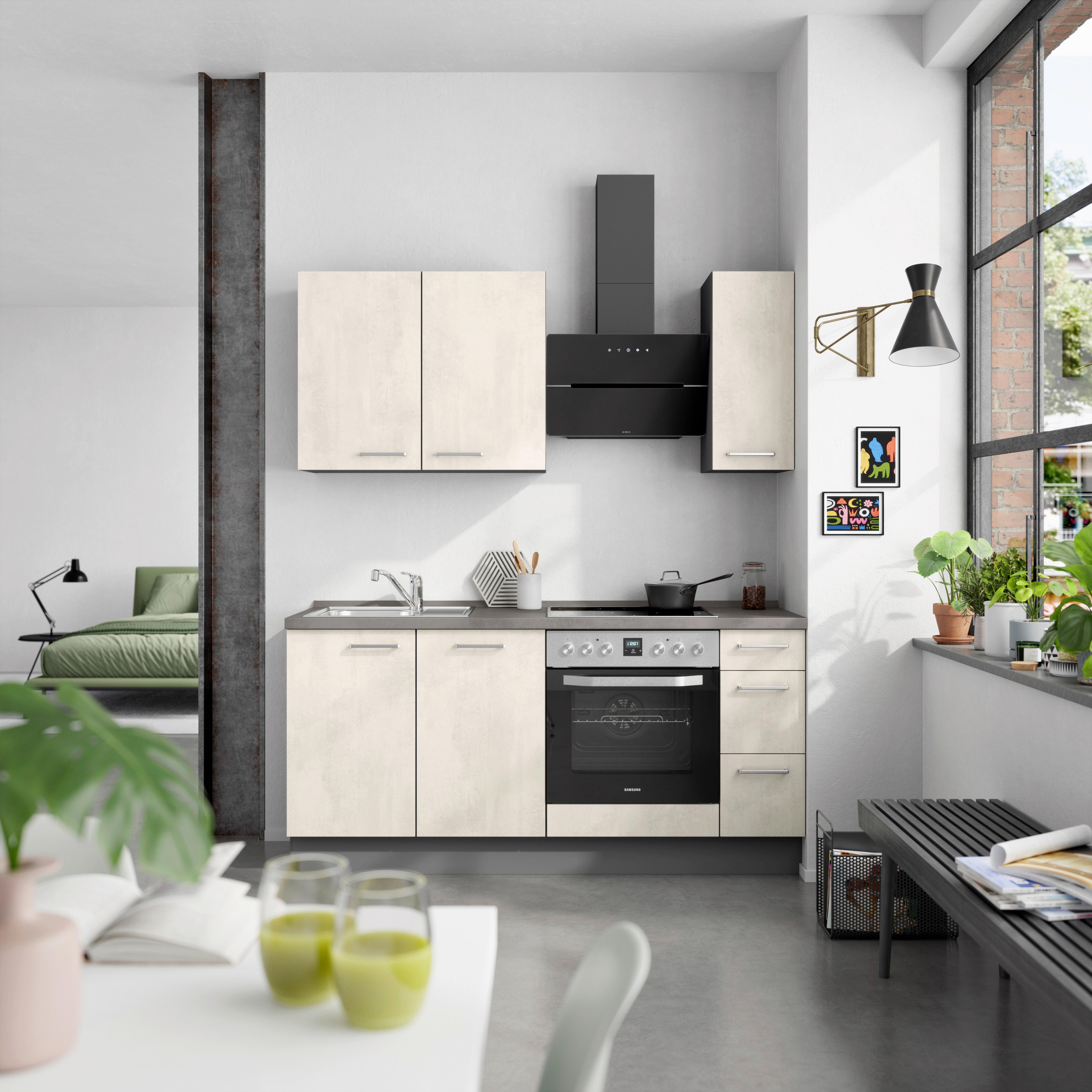 Küchenblock Riva High m. Geräten Weiß - Schieferfarben/Edelstahlfarben, MODERN, Holzwerkstoff/Metall (180cm) - Nobilia