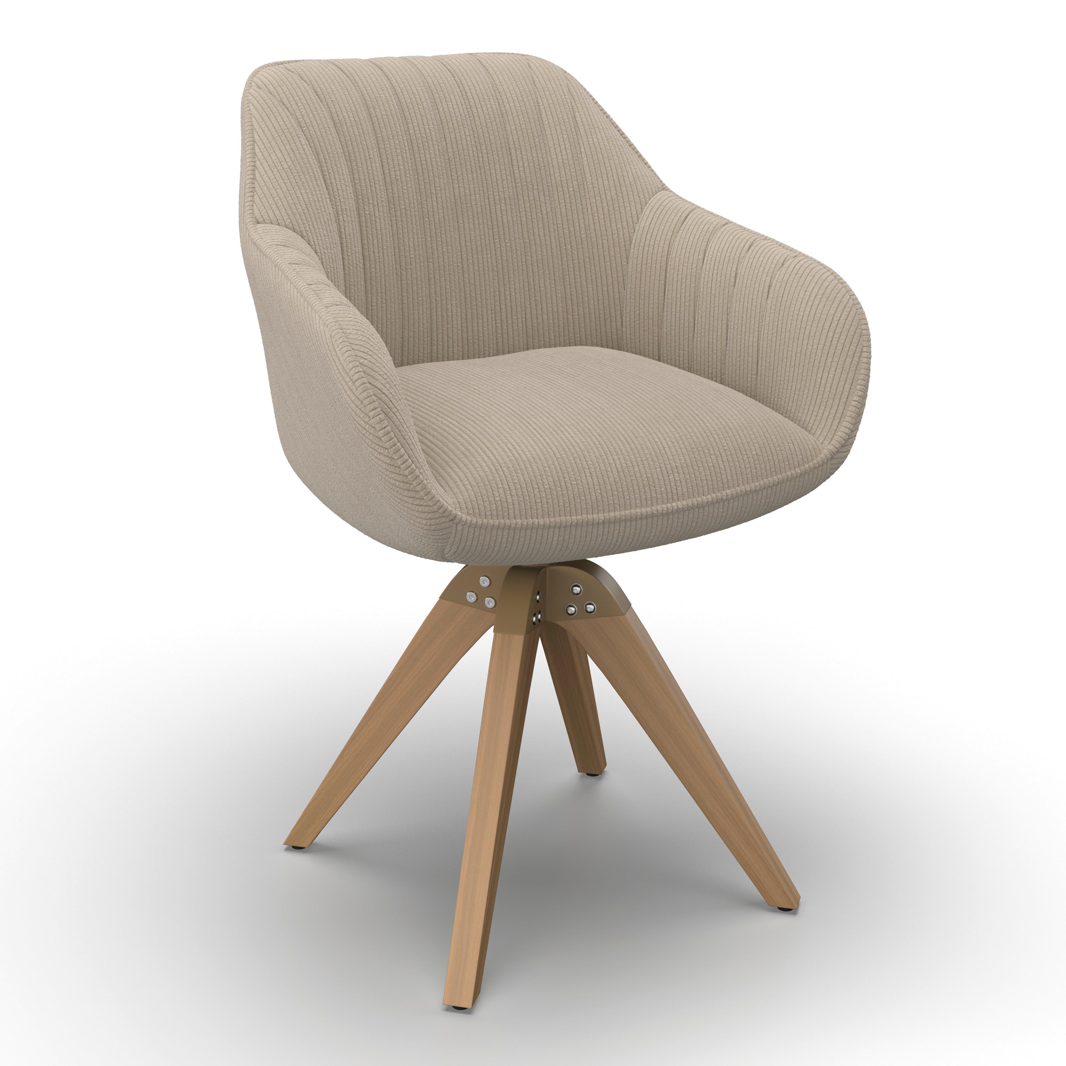 Armlehnstuhl Sally Beige Cord Gepolstert - Beige/Buchefarben, MODERN, Holz/Textil (61/84/58cm) - Bessagi Home