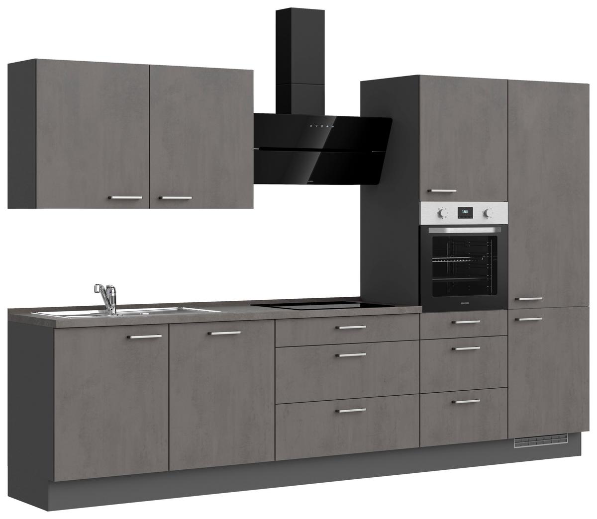 Küchenblock Riva High m. Geräten Schieferfarben - Schieferfarben/Edelstahlfarben, MODERN, Holzwerkstoff/Metall (330cm) - Nobilia