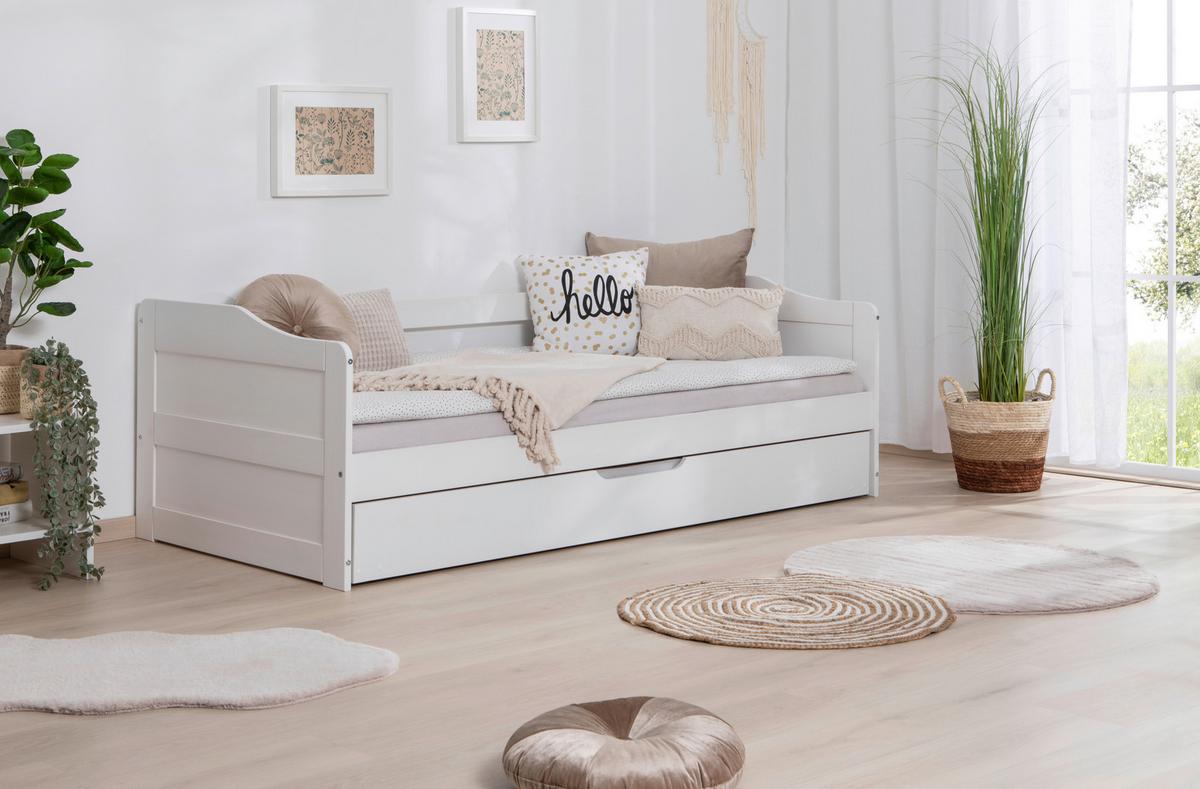 Ausziehbett Melinda ca. 204x96x63 cm Kiefer Weiß - Weiß, Natur, Holz/Kunststoff (90/200cm) - MID.YOU