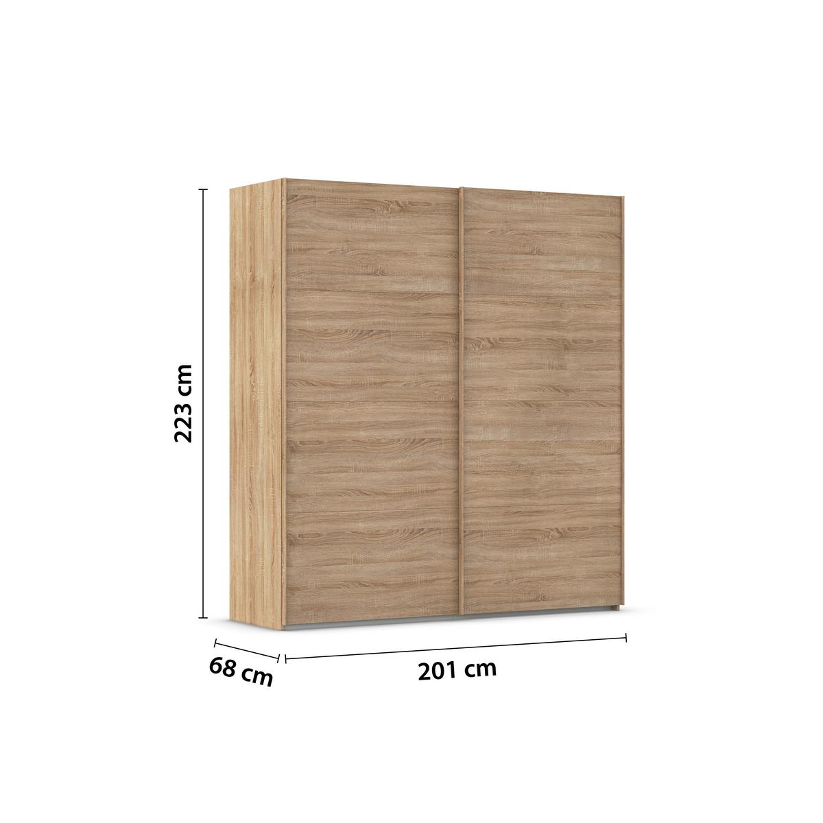 Omara Z Drsnimi Vrati Evelyn, Barva Hrasta - hrast sonoma, Design, umetna masa/leseni material (201/223/68cm) - Novel