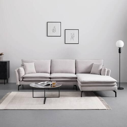 Sedežna Garnitura Lani, Iz Žameta - črna/svetlo siva, Moderno, kovina/tekstil (296/86/89-170cm) - Bessagi Home
