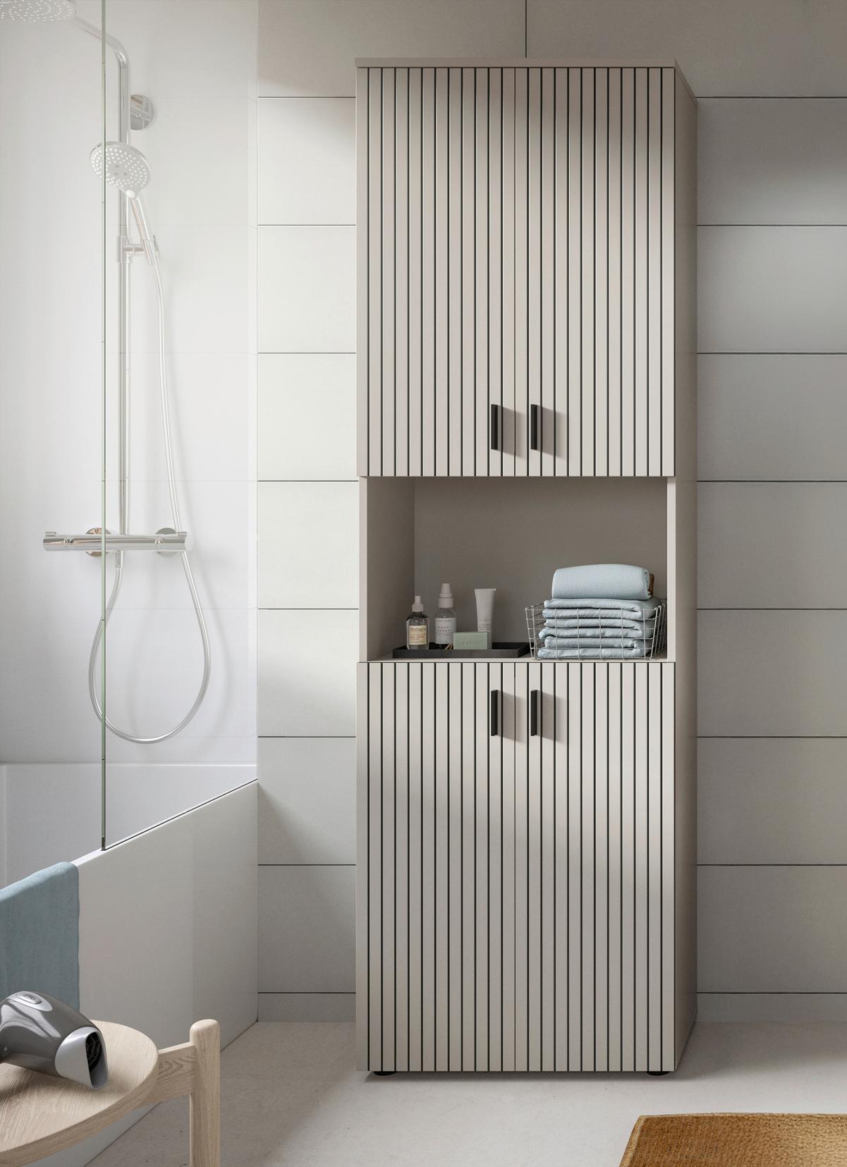 Hochschrank Mone Kaschmir - Kaschmir/Schwarz, Trend, Holzwerkstoff/Kunststoff (60/192/30cm) - MID.YOU