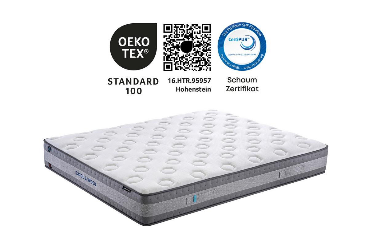 Matratze Cool & Wool H3 + H3 ca. 90x200 cm - Weiß/Grau, Basics, Textil (90/200cm) - Yatas