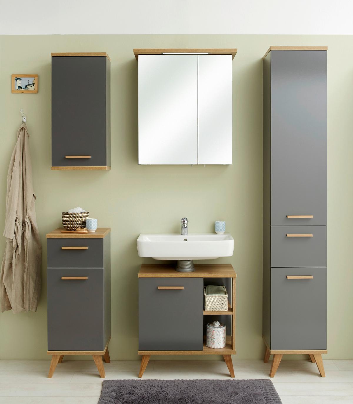 SZAFKA POD UMYWALKĘ QS 924 - kolor dębowy/szary, Konventionell, materiał drewnopochodny (60,5/65,0/33,0cm) - Xora