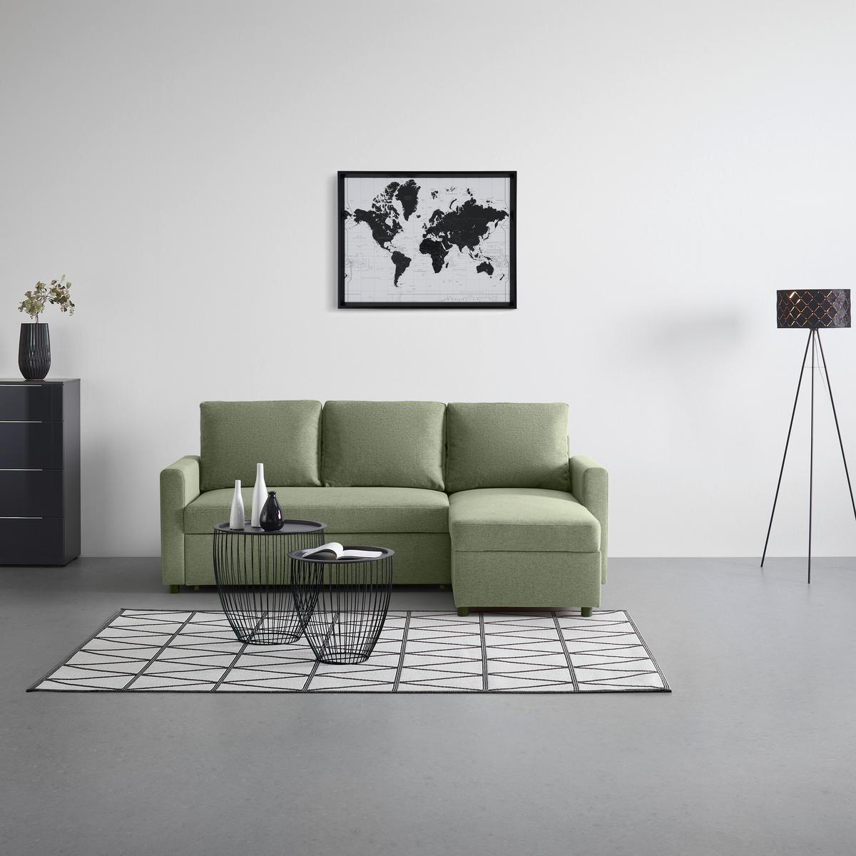 Wohnlandschaft Victoria Grün - Schwarz/Grün, MODERN, Holz/Holzwerkstoff (215/82/145cm) - Based