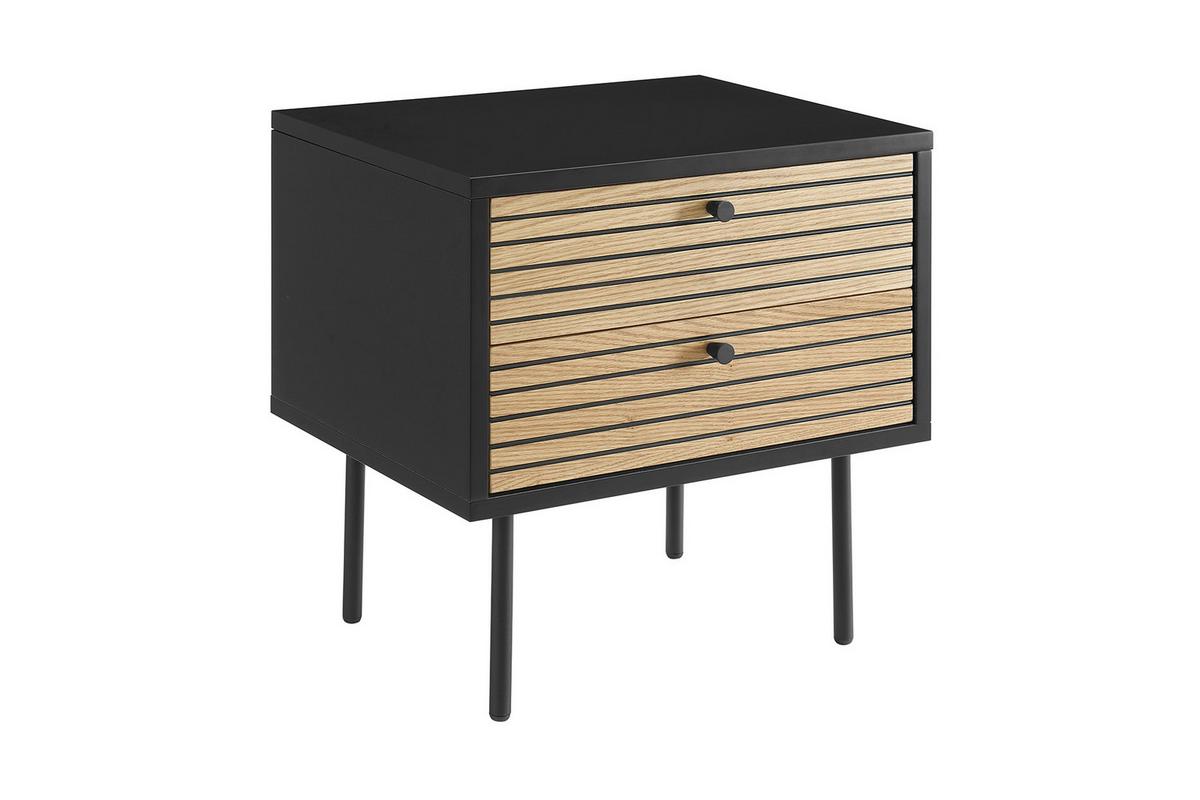 Majhna Nočna Omarica Night, Črna, Barva Hrasta - črna/barve hrasta, Design, kovina/leseni material (50/50/40cm) - Livetastic
