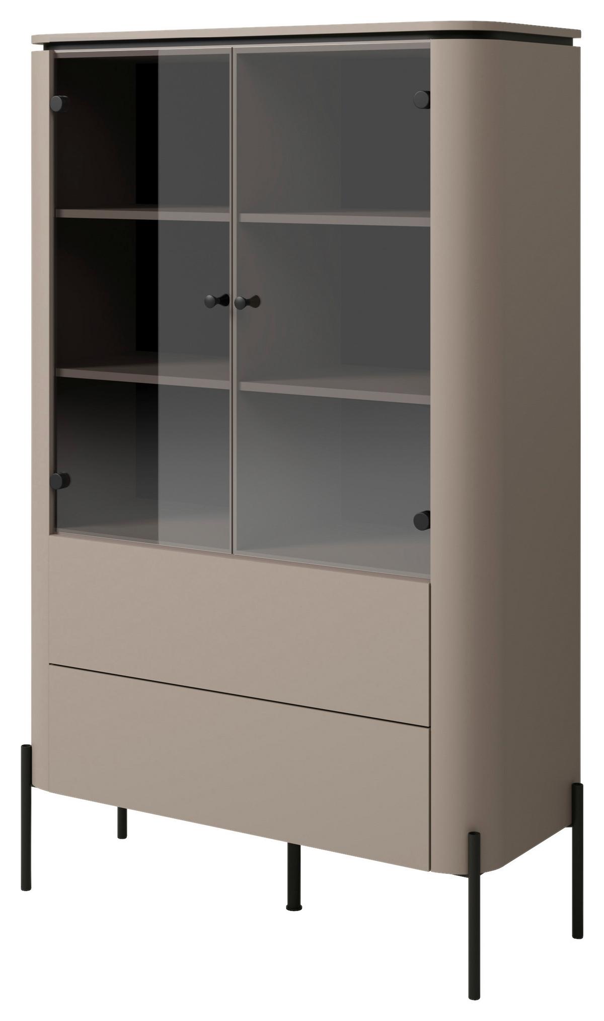 Vitrin Bello - bézs, Modern, faalapú anyag/Üveg (98/160/40cm)