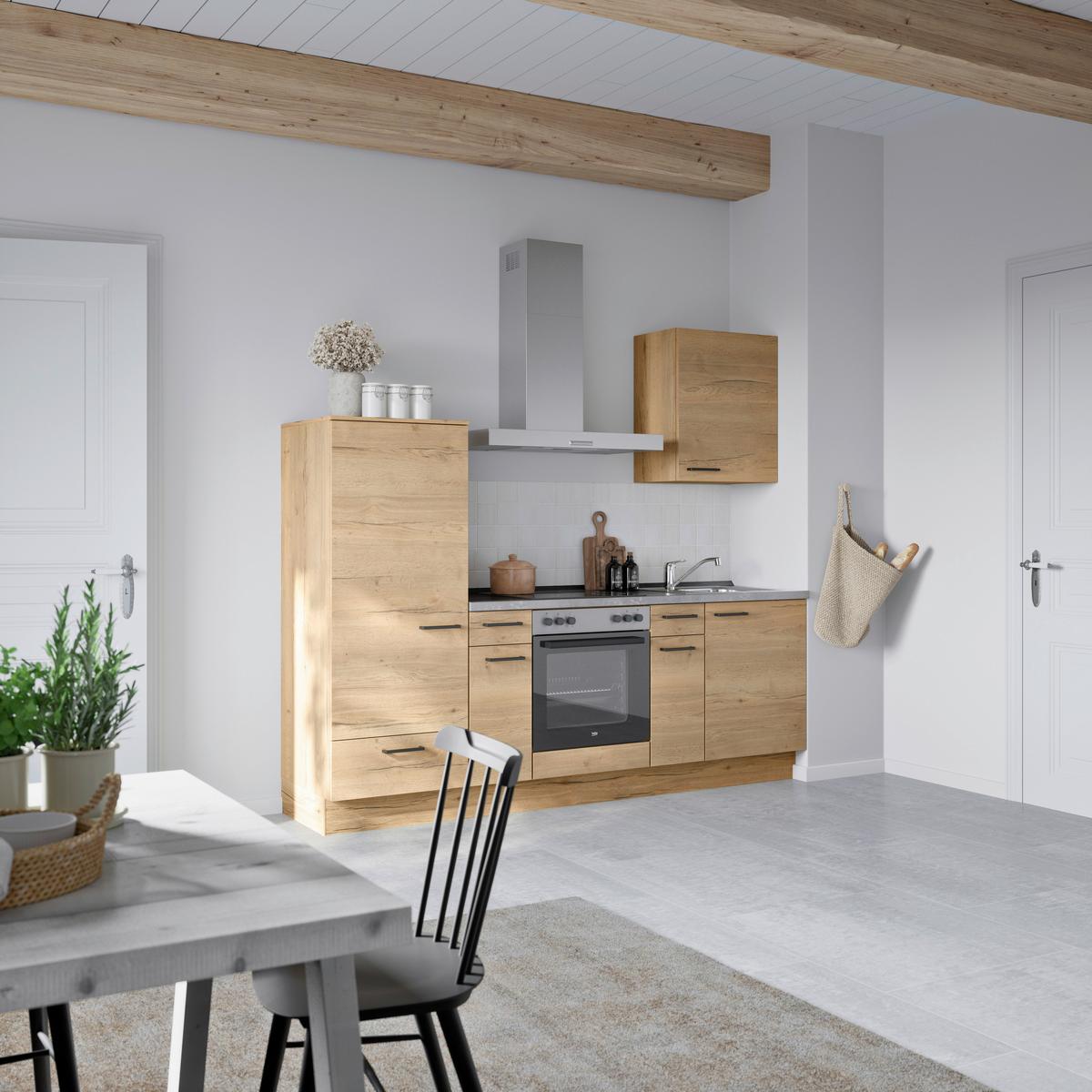 Küchenblock Structura Low m. Geräten Eiche - Schieferfarben/Eichefarben, MODERN, Holzwerkstoff/Metall (240cm) - Nobilia