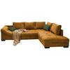 Wohnlandschaft Alvito Cognac Cord - Dunkelgrün/Cognac, Design, Holz/Textil (298/202cm) - MID.YOU