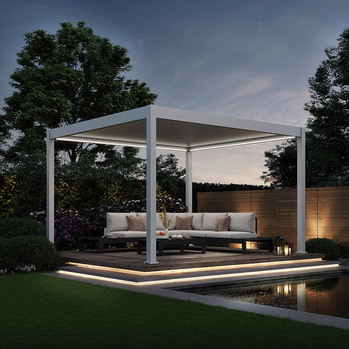 Pergola Deluxe ca. 360x400 cm Weiß Netzbetrieb inkl. LED - Weiß, Basics, Metall (360/255/400cm) - Gardenson