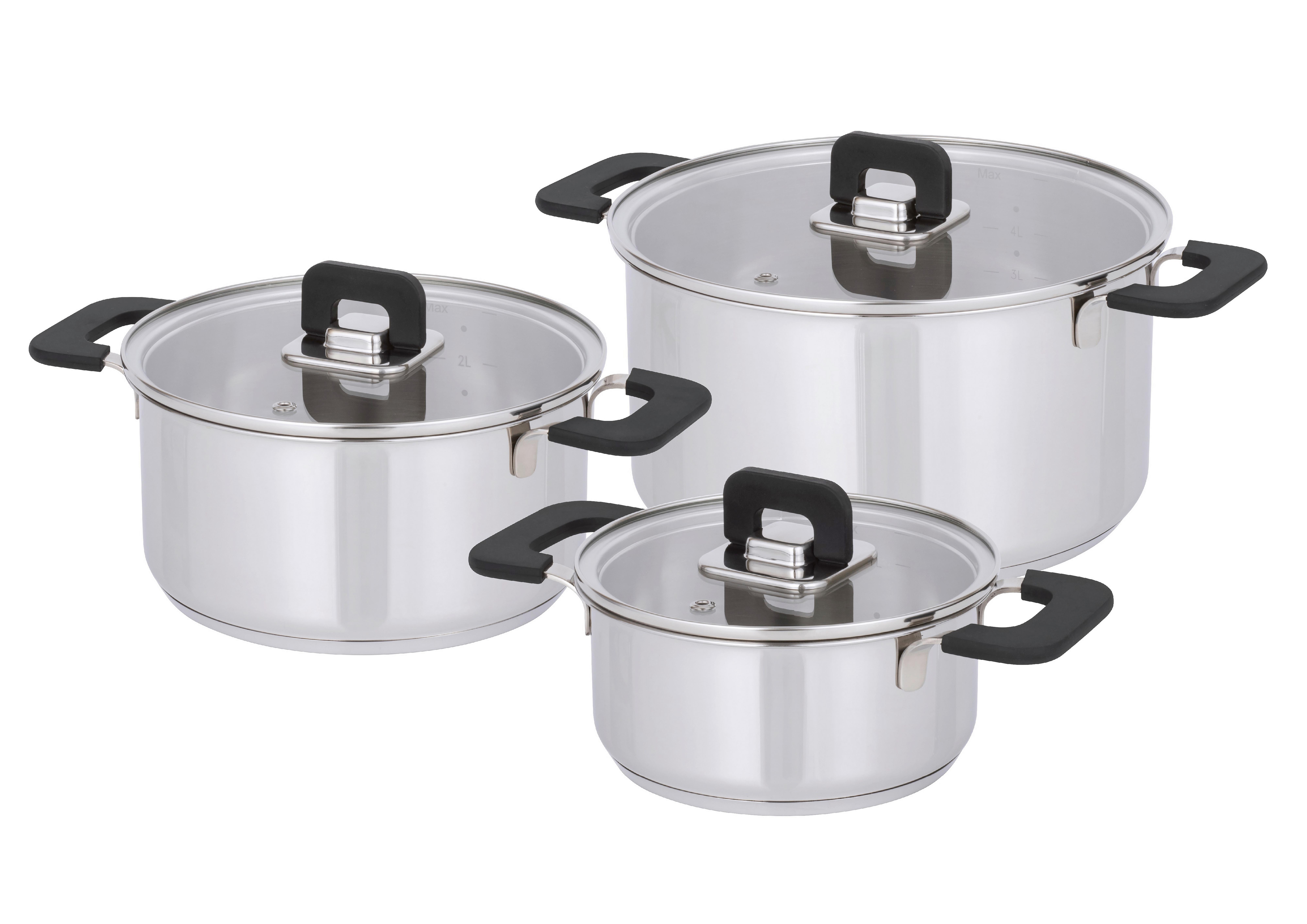 Főzőedénykészlet Rico - nemesacélszínű/átlátszó, Modern, Üveg/fém - Premium Living