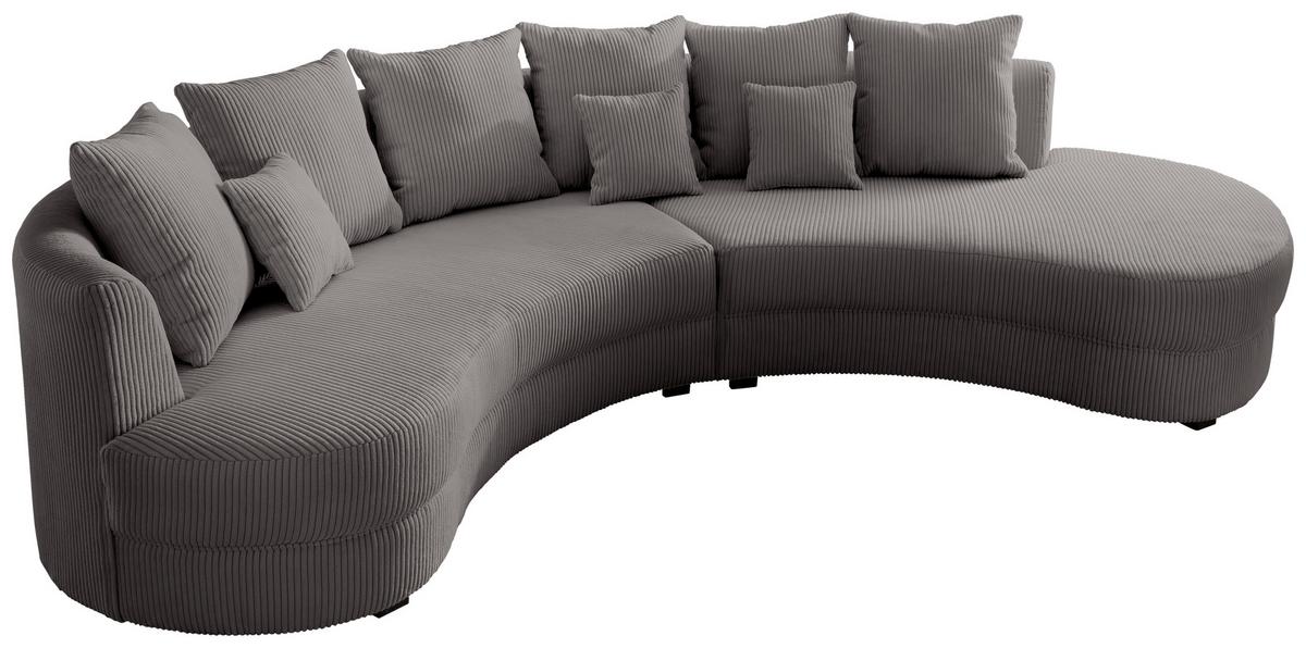 Wohnlandschaft Limoncello grau Cord - Schwarz/Grau, Design, Kunststoff/Textil (300/160cm) - Livetastic