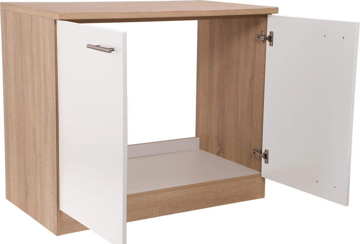 Spodnja Omarica Za Korito Merle, Barva Hrasta, Bela - srebrne barve/barve hrasta, Basics, kovina/leseni material (100/84,8/60cm) - Respekta