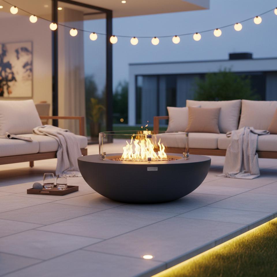 Feuerstelle Lunar Dunkelgrau - Dunkelgrau, MODERN, Stein/Metall (107/40cm) - Gardenson