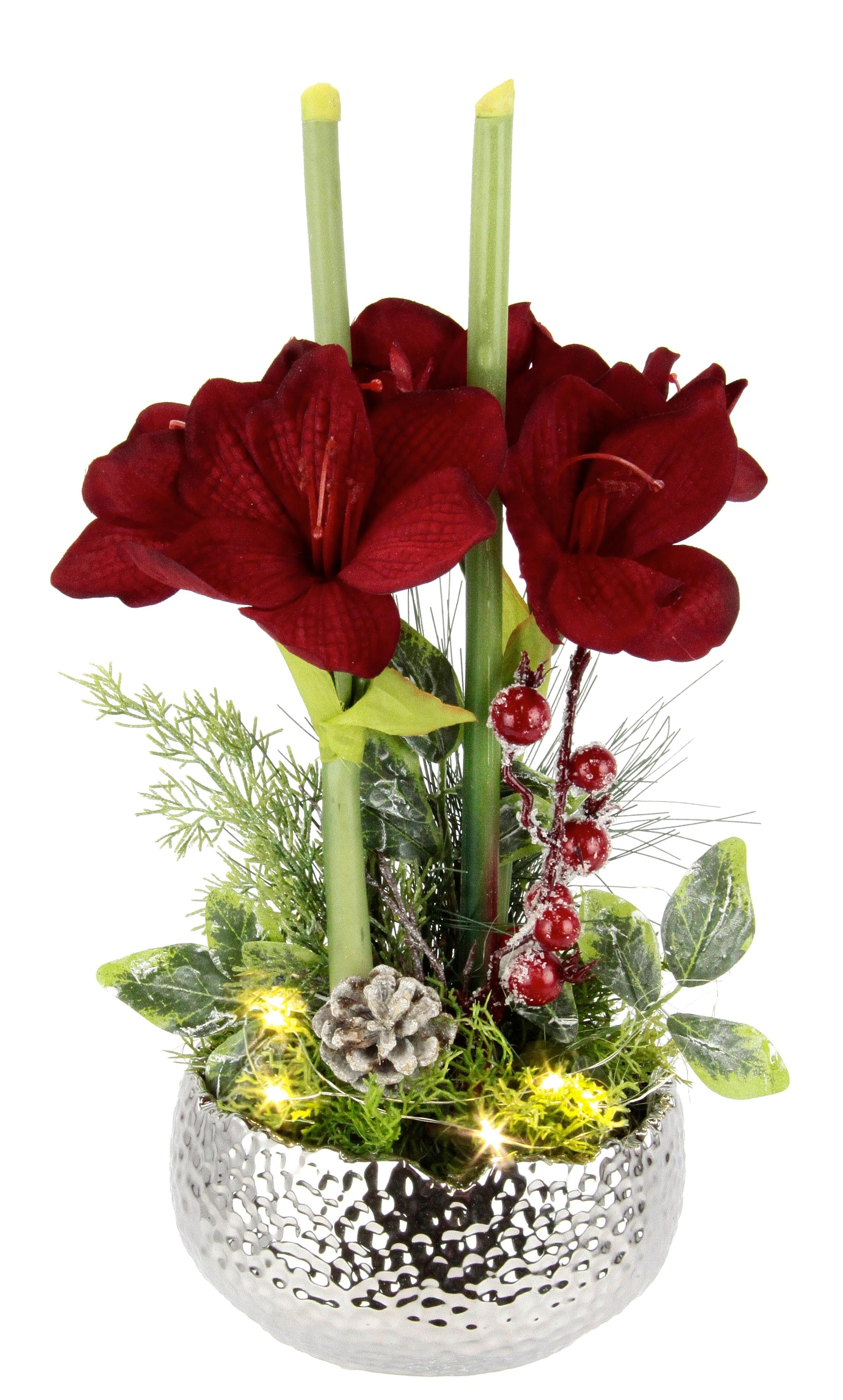 AMARYLIS 043859R - kolor srebrny/ciemnoczerwony, Konventionell, tkanina/ceramika (17/40cm) - X-Mas