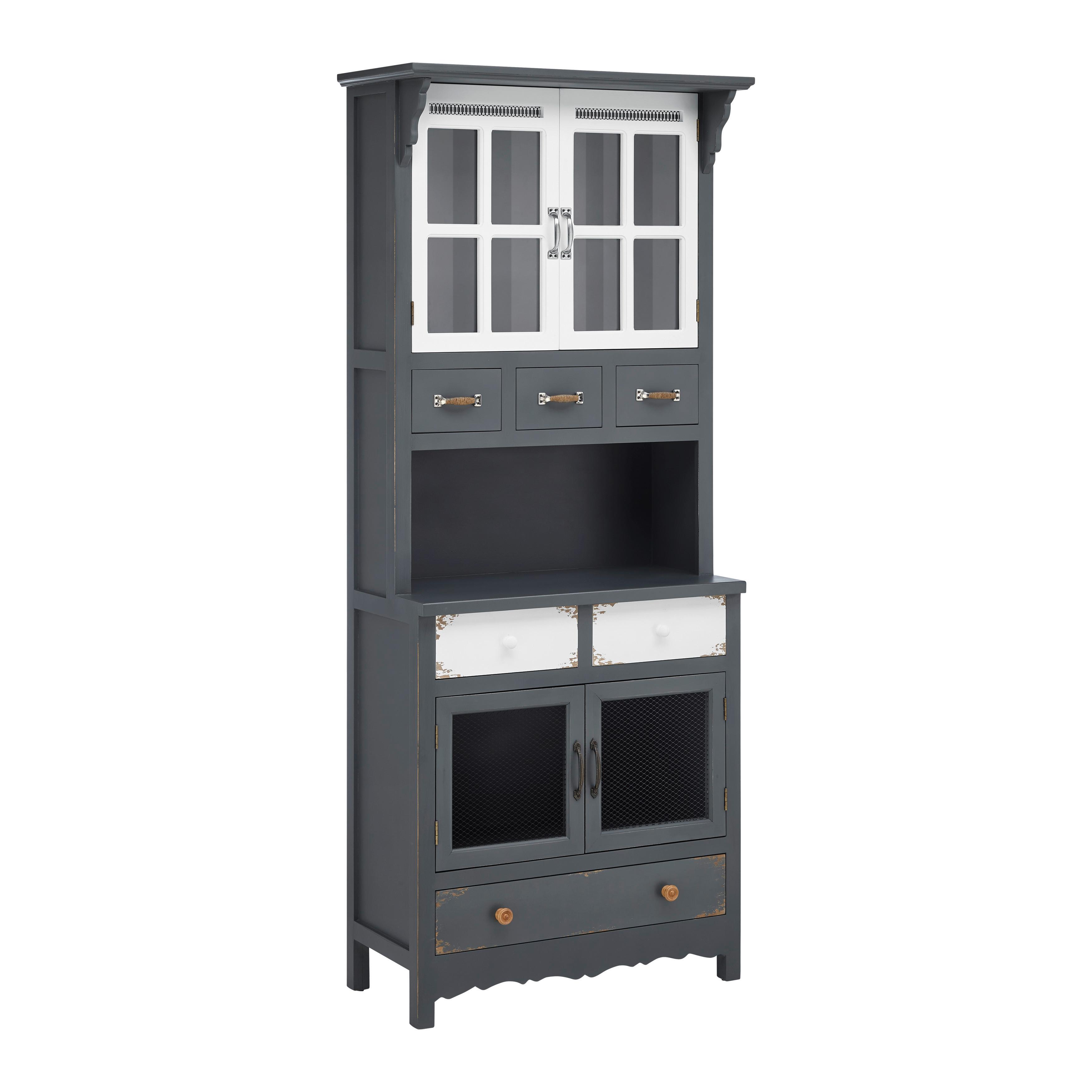 Vitrine Gitte Grau ca. 74x176x43 cm Kiefer - Grau, MODERN, Holz (74/176/33.5cm) - Bessagi Home
