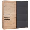 Schwebetürenschrank Oldenburg in Grau/Eiche ca. 180x198x64cm - Eichefarben/Schwarz, KONVENTIONELL, Holzwerkstoff/Kunststoff (180/198/64cm) - Mömax