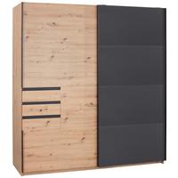Schwebetürenschrank Oldenburg in Grau/Eiche ca. 180x198x64cm - Eichefarben/Schwarz, KONVENTIONELL, Holzwerkstoff/Kunststoff (180/198/64cm) - Mömax