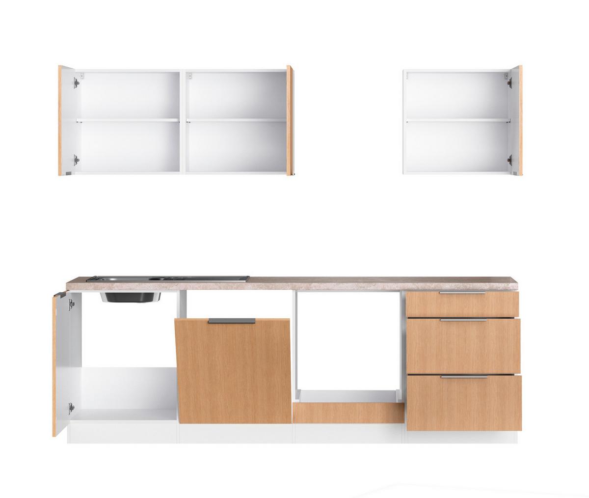 Küchenleerblock Glasgow o. Geräte Weiß/Eichefarben - Eichefarben/Beige, LIFESTYLE, Holzwerkstoff/Metall (240cm) - Held