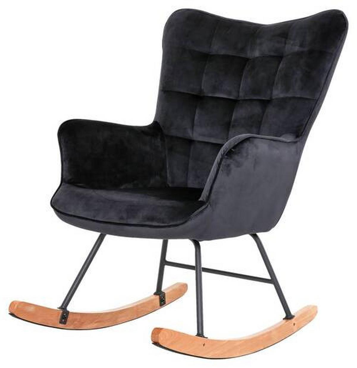 Schaukelsessel Richie Schwarz, Samt - Buchefarben/Schwarz, MODERN, Holz/Textil (72/92/92cm) - MID.YOU