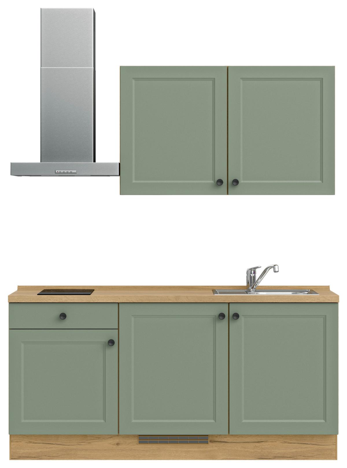 Küchenblock Cascada Low m. Geräten Schilfgrün - Schilfgrün/Eichefarben, MODERN, Holzwerkstoff/Metall (180cm) - Nobilia