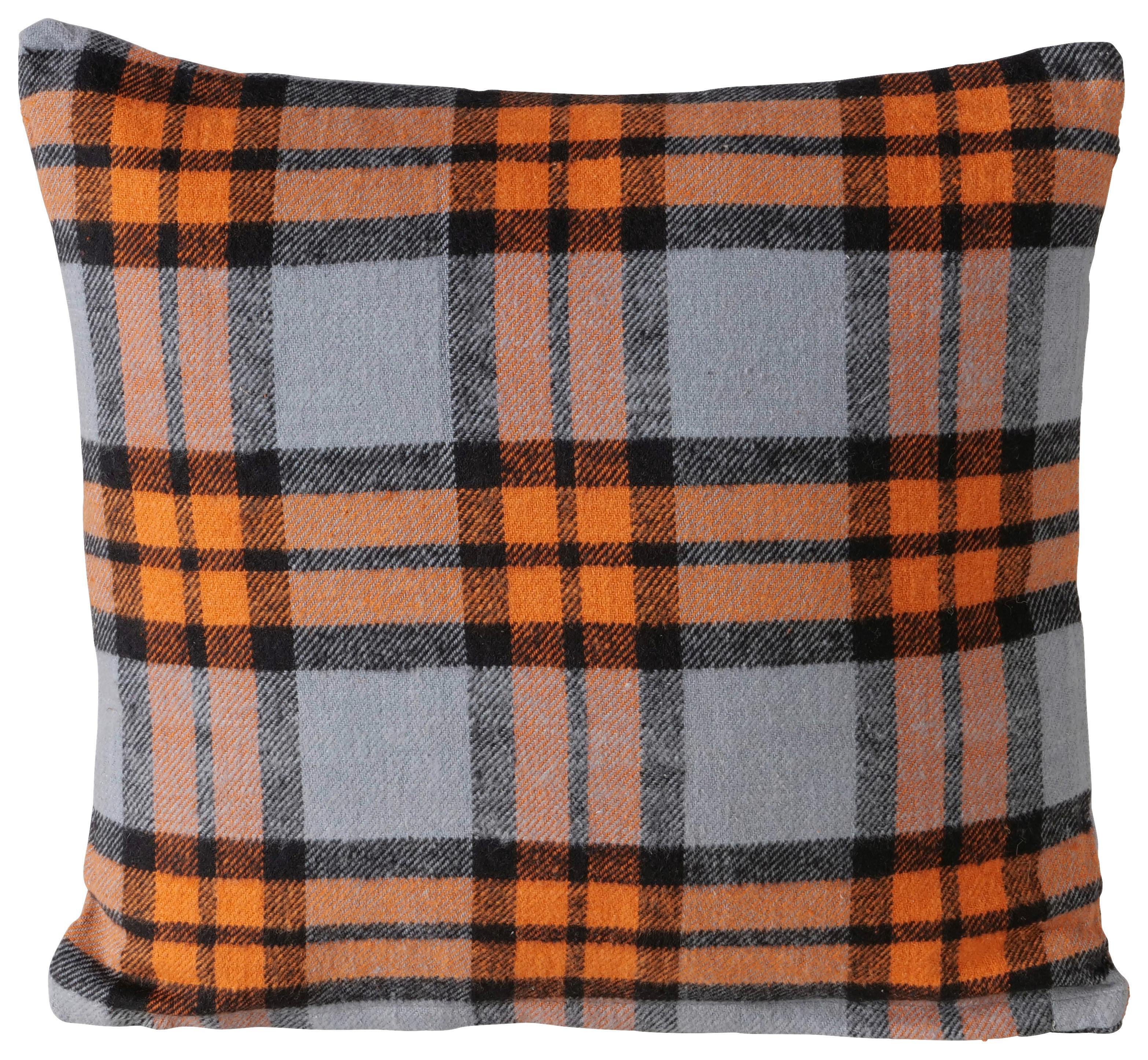 Zierkissen Karo Grau/Orange ca. 45x45cm - Orange/Grau, ROMANTIK / LANDHAUS, Textil (45/45cm)