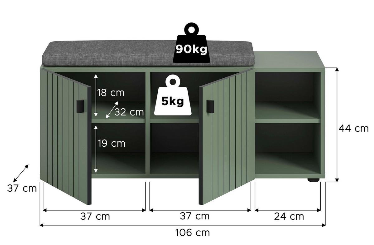 Klop Station, Sivozelena - črna/siva, Design, kovina/umetna masa (106/43/37cm) - MID.YOU